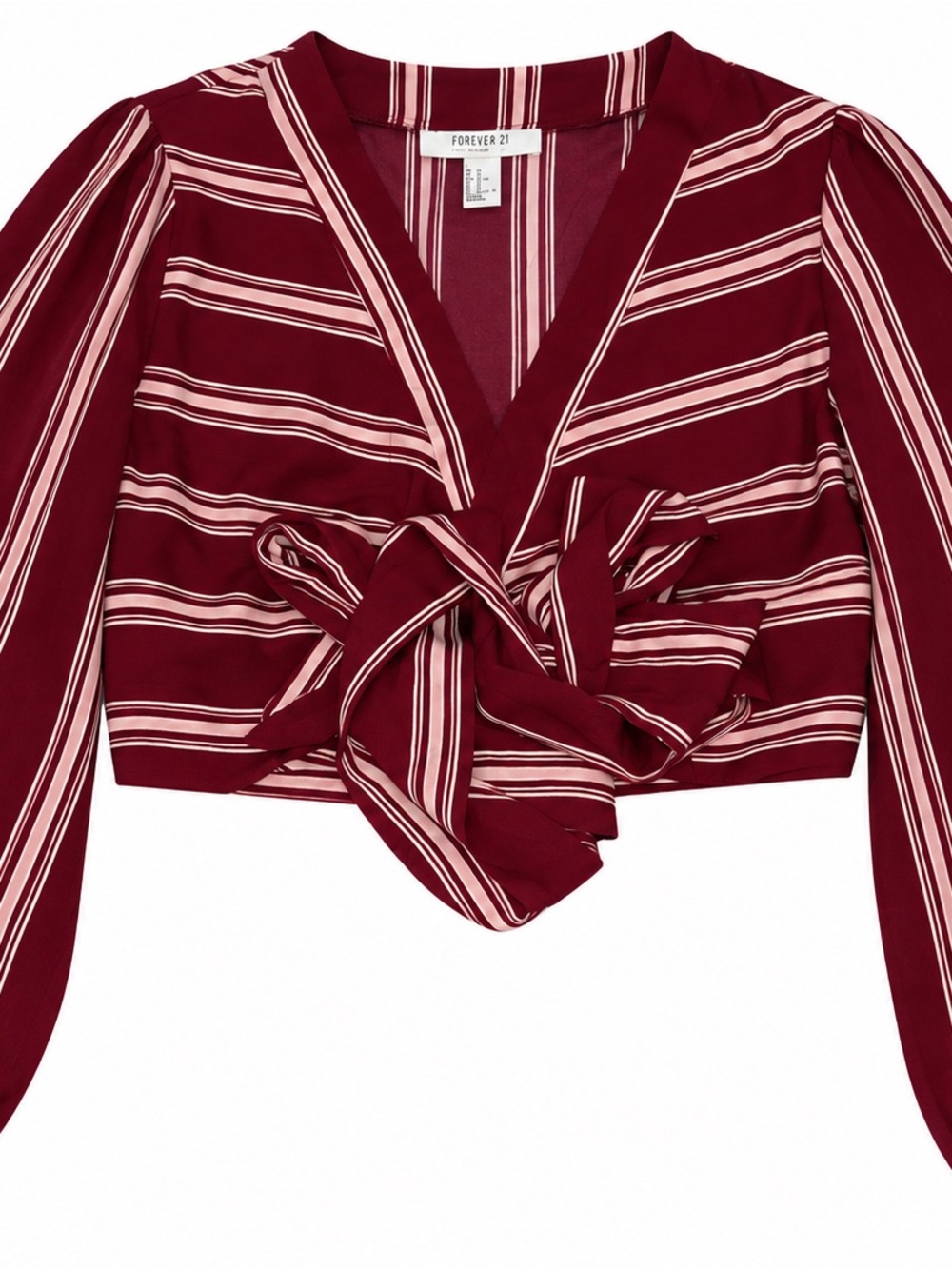 Forever 21 Burgundy and Pink Striped Tie-Front Crop Top